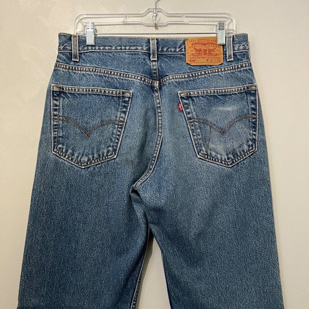 Levi's 505 Regular Fit Straight Leg Workwear Blue Denim Jeans | Men's Size 34X34 - Picture 4 of 13